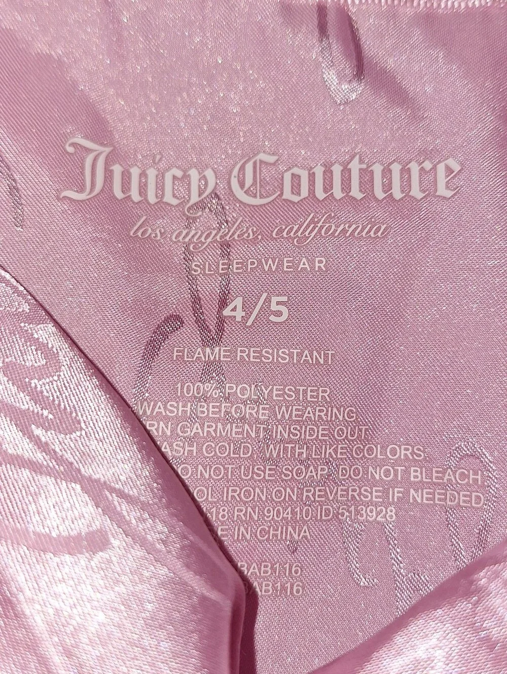 Juicy Couture Pink Satin Sleepwear Set Size 4/5 Girls.